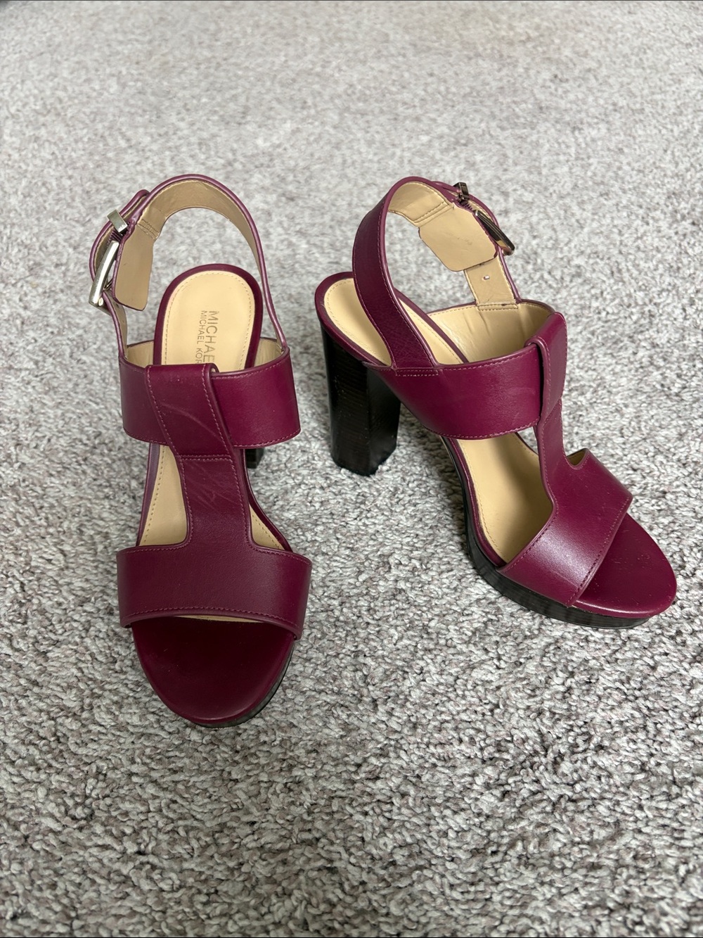 Michael Kors Wine Leather Block Heel Sandals